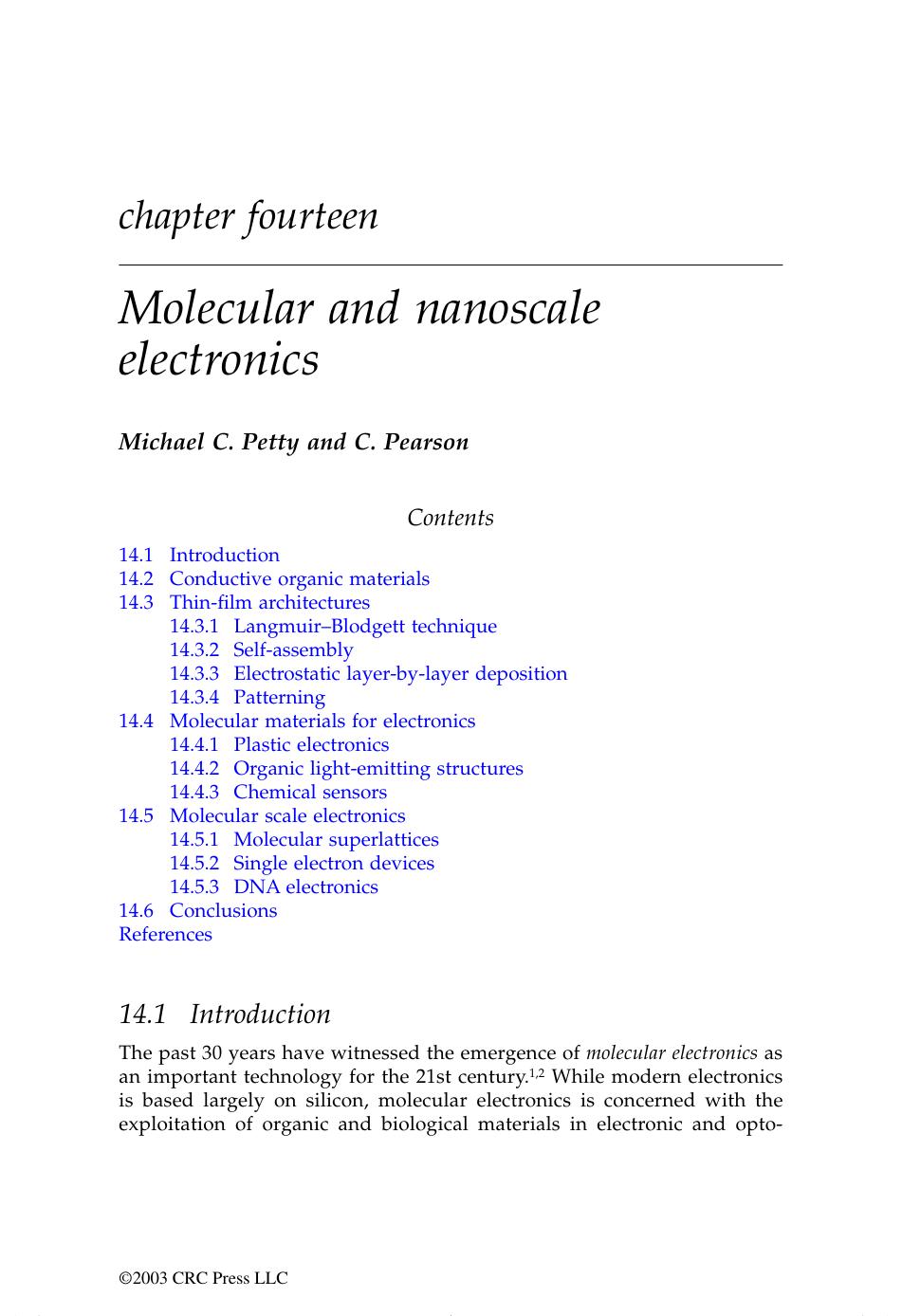 Chapter 14: Molecular and nanoscale electronics by Michael C.Petty & C.Pearson