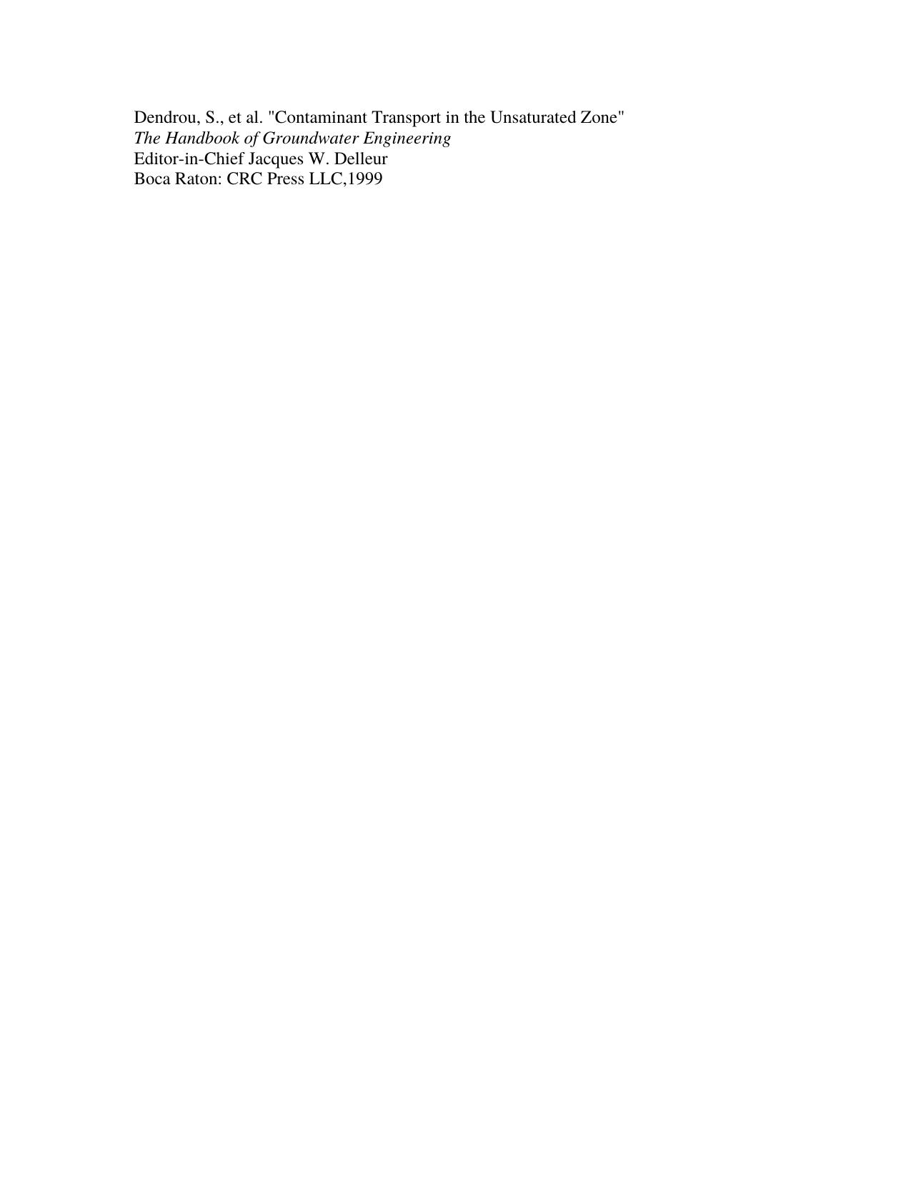 Chapter 16: Contaminatn Transport in the Unsaturated Zone by Dendrou Stergios et al