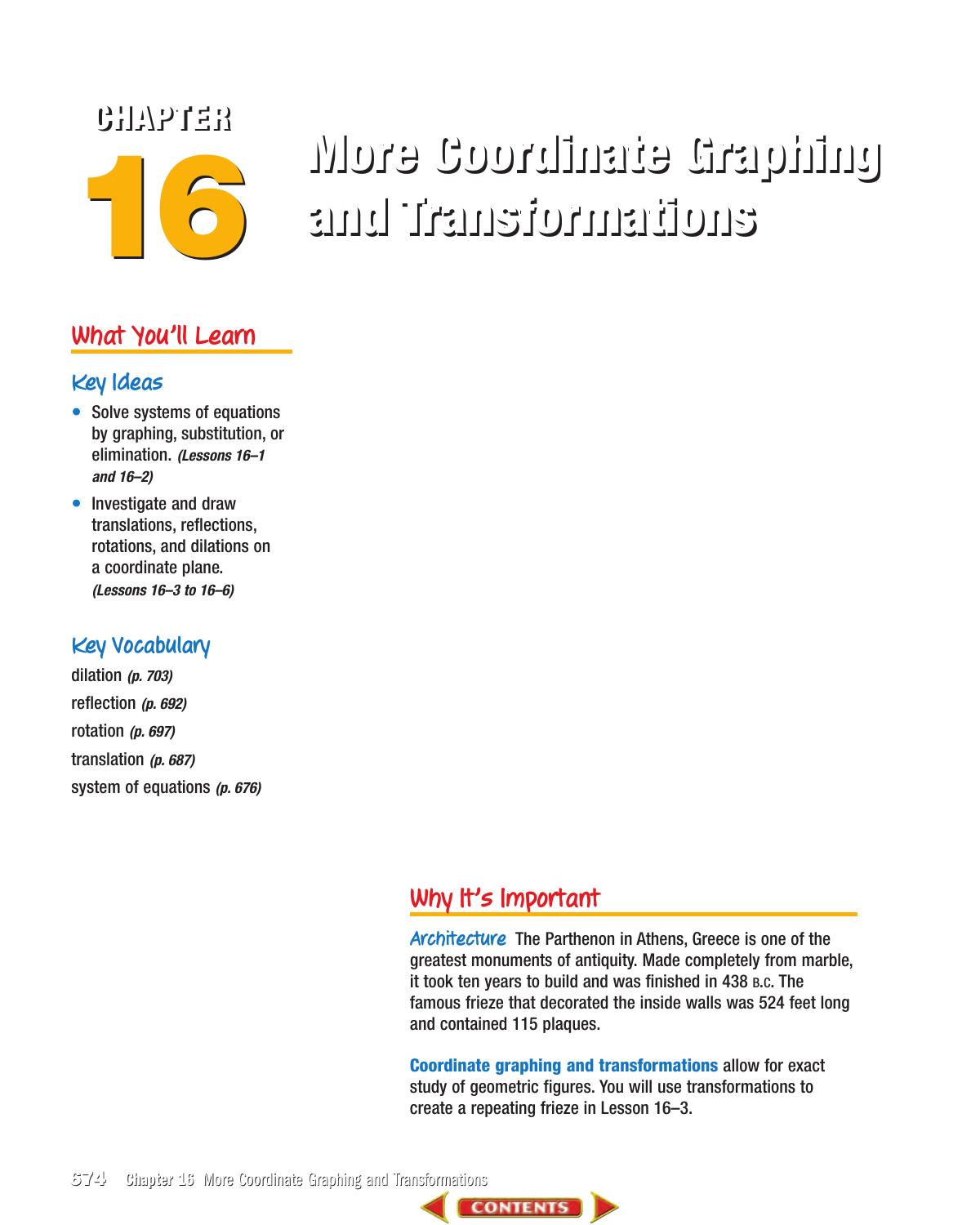 Chapter 16: More Coordinate Graphing and Transformations by Glencoe/McGraw-Hill