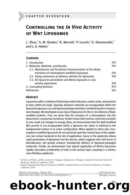 Chapter 17 - Controlling the In Vivo Activity of Wnt Liposomes by L. Zhao; S.M. Rooker; N. Morrell; P. Leucht; D. Simanovskii; J.A. Helms