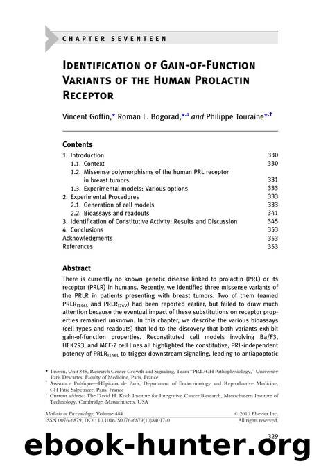 Chapter 17 - Identification of Gain-of-Function Variants of the Human Prolactin Receptor by Vincent Goffin & Roman L. Bogorad & Philippe Touraine