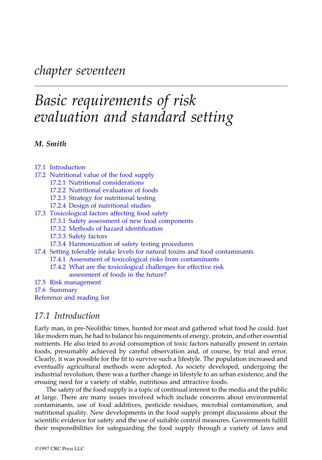 Chapter 17: Basic requirements of risk evaluation and standard setting by Smith M