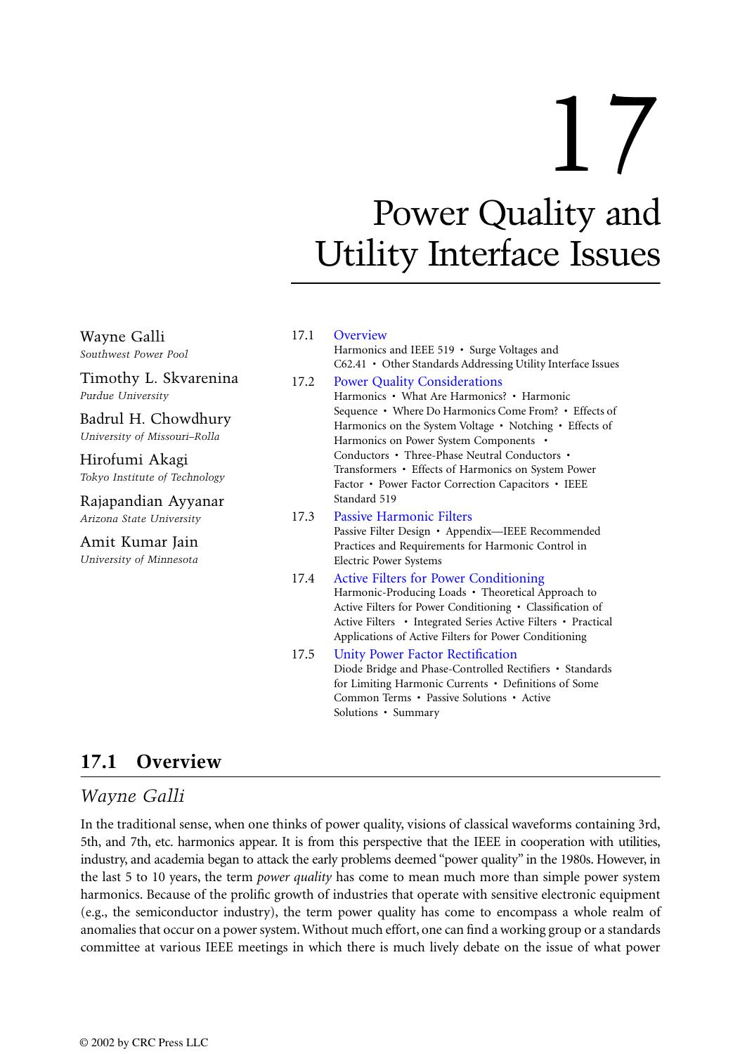 Chapter 17: Power Quality and Utility Interface Issues by Wayne Galli et al