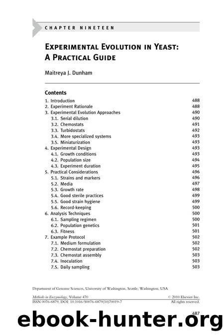 Chapter 19 - Experimental Evolution in Yeast: A Practical Guide by Maitreya J. Dunham