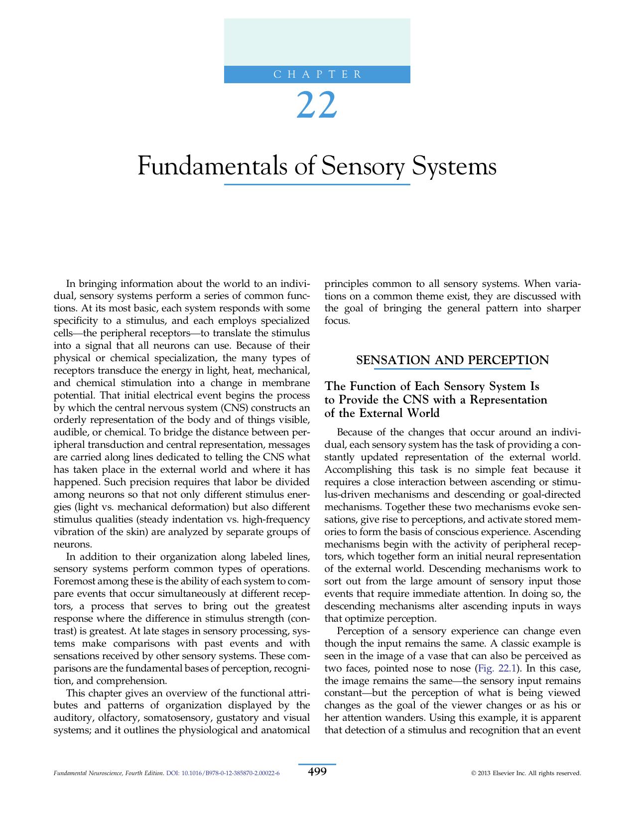 Chapter 22 - Fundamentals of Sensory Systems by Stewart H. Hendry & Steven S. Hsiao