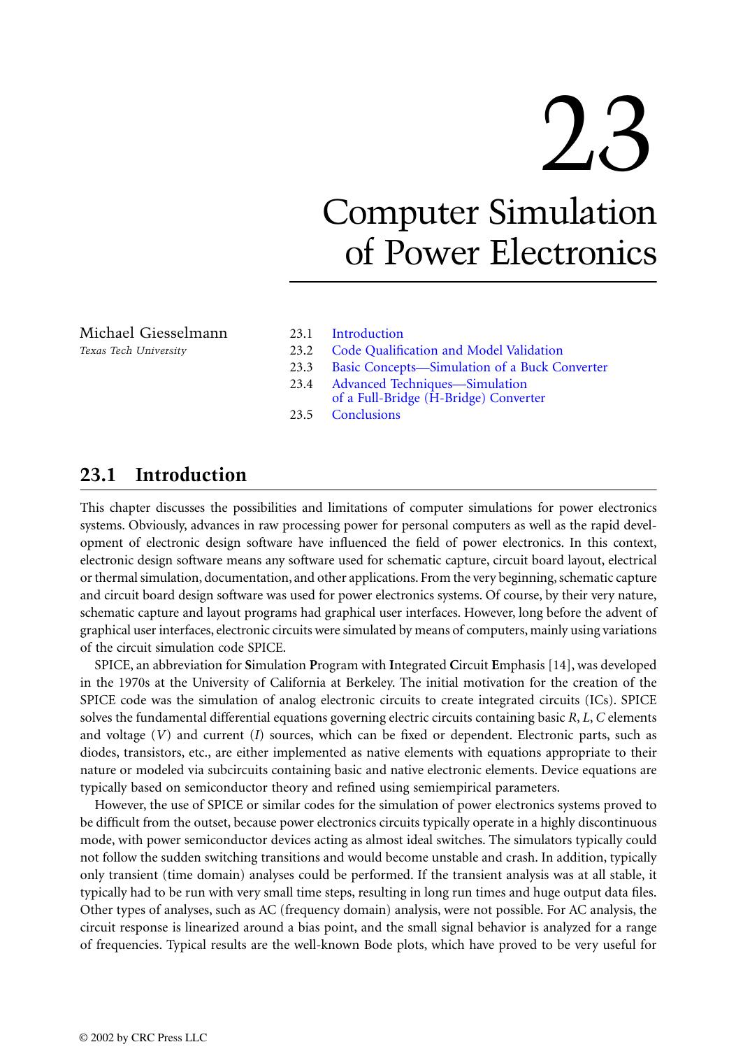 Chapter 23: Computer Simulation of Power Electronics by Michael Giesselmann