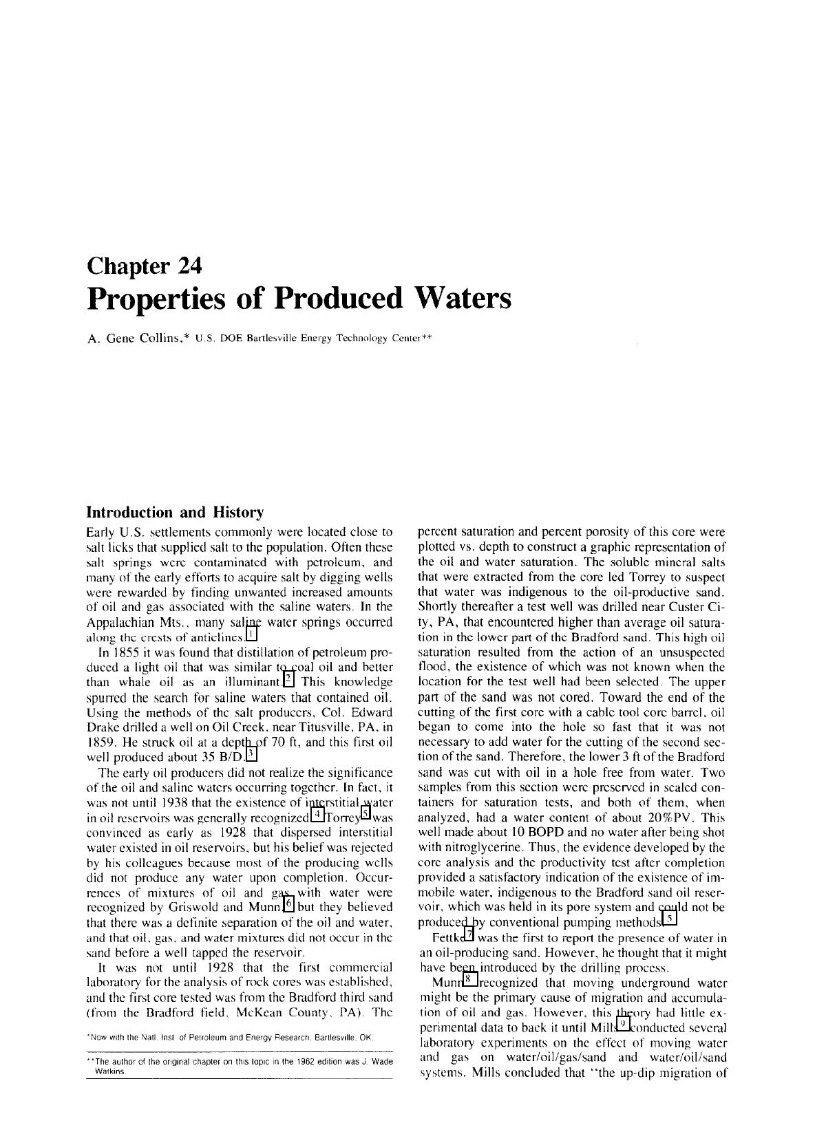 Chapter 24: Properties of Produced Waters by A. Gene Collins