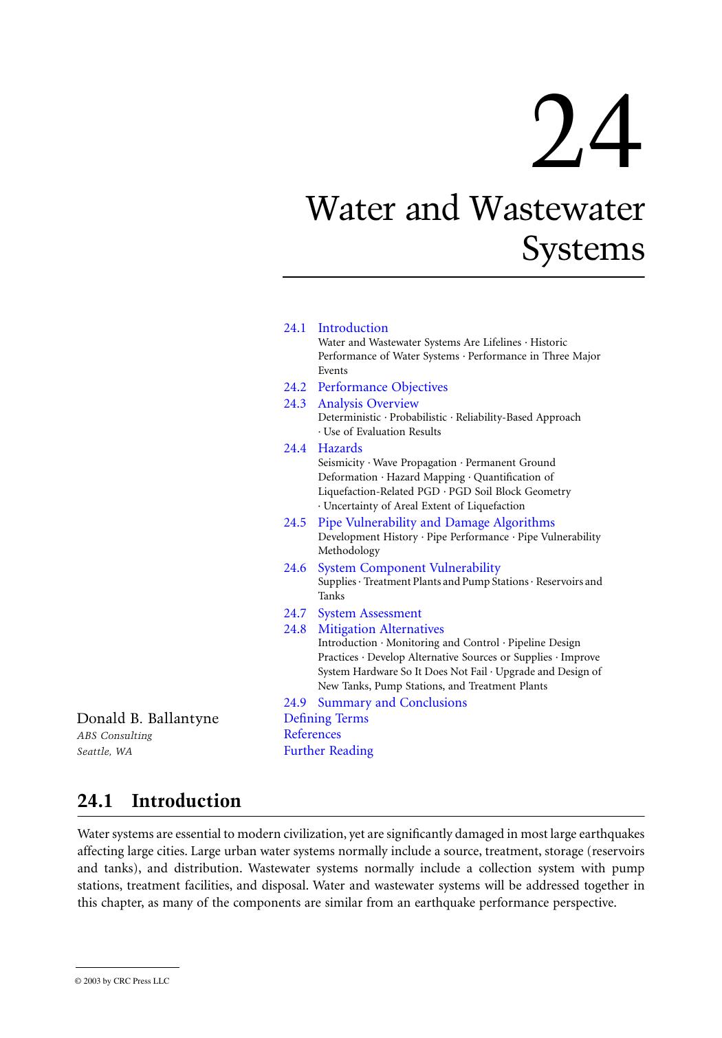 Chapter 24: Water and Wastewater Systems by Donald B. Ballantyne