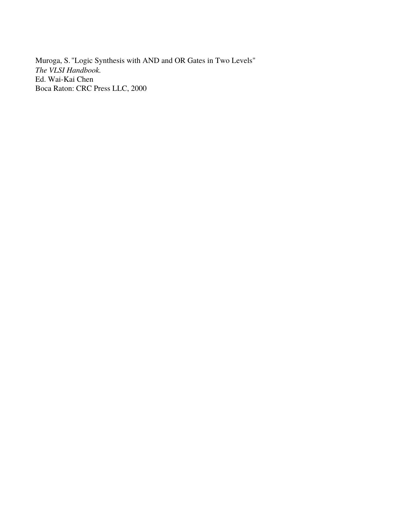 Chapter 27 - Logic Synthesis With AND and OR Gates in Two Levels by Muroga S