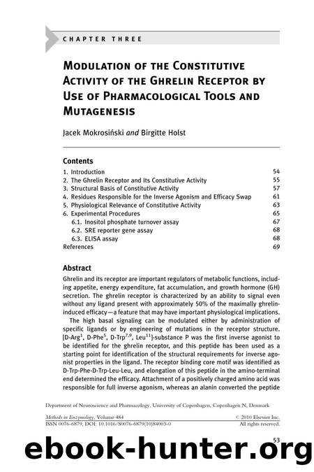 Chapter 3 - Modulation of the Constitutive Activity of the Ghrelin Receptor by Use of Pharmacological Tools and Mutagenesis by Jacek Mokrosinski & Birgitte Holst