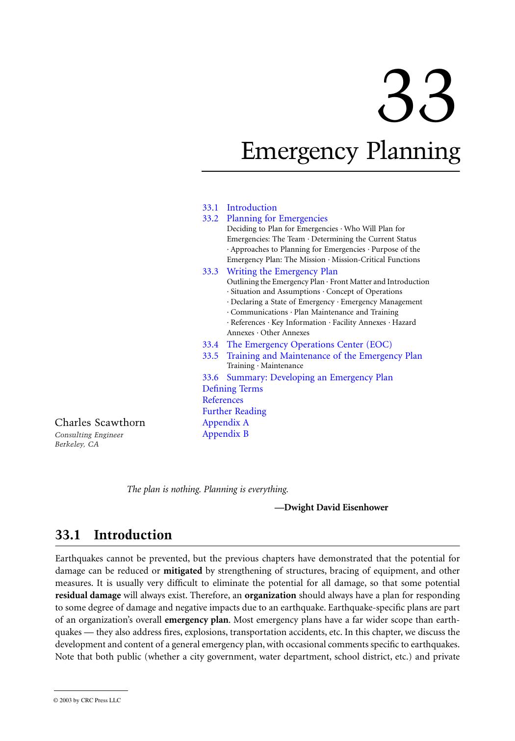 Chapter 33: Emergency Planning by Charles Scawthorn