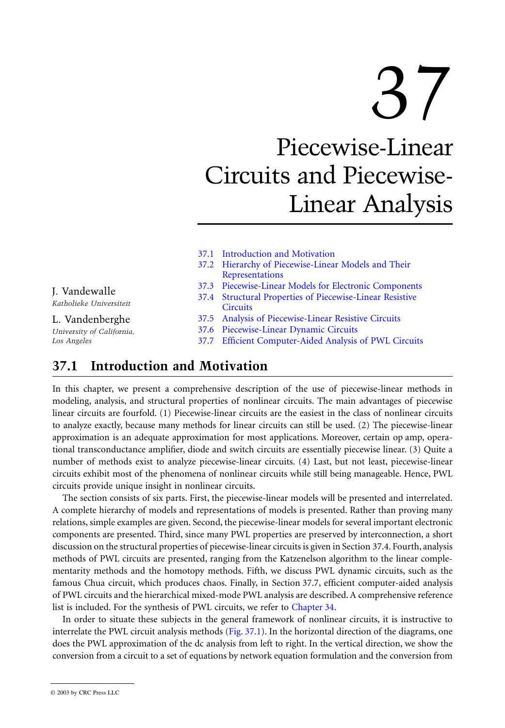 Chapter 37: Piecewise- Linear Circuits and Piecewise- Linear Analysis by J. Vandewalle & L. Vandenberghe