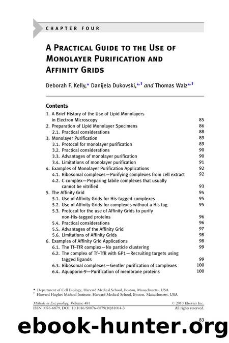 Chapter 4 - A Practical Guide to the Use of Monolayer Purification and Affinity Grids by Deborah F. Kelly & Danijela Dukovski & Thomas Walz