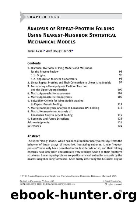 Chapter 4 - Analysis of Repeat-Protein Folding Using Nearest-Neighbor Statistical Mechanical Models by Tural Aksel; Doug Barrick