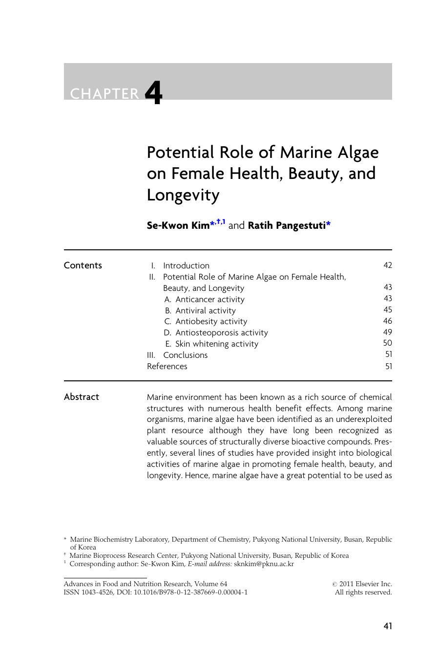 Chapter 4 - Potential Role of Marine Algae on Female Health, Beauty, and Longevity by Se-Kwon Kim & Ratih Pangestuti
