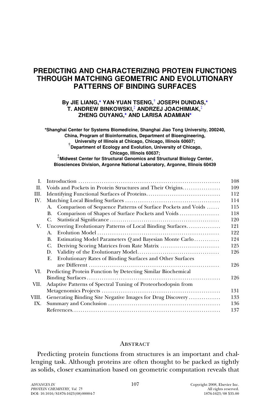 Chapter 4 - Predicting and Characterizing Protein Functions Through Matching Geometric and Evolutionary Patterns of Binding Surfaces by unknow