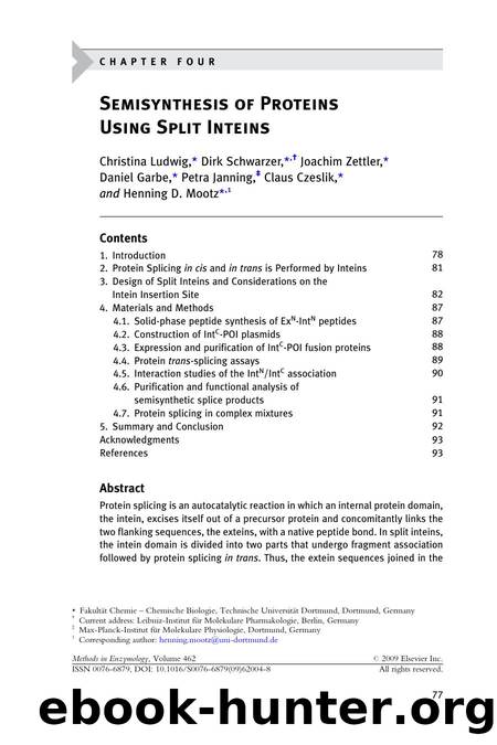 Chapter 4 - Semisynthesis of Proteins Using Split Inteins by unknow
