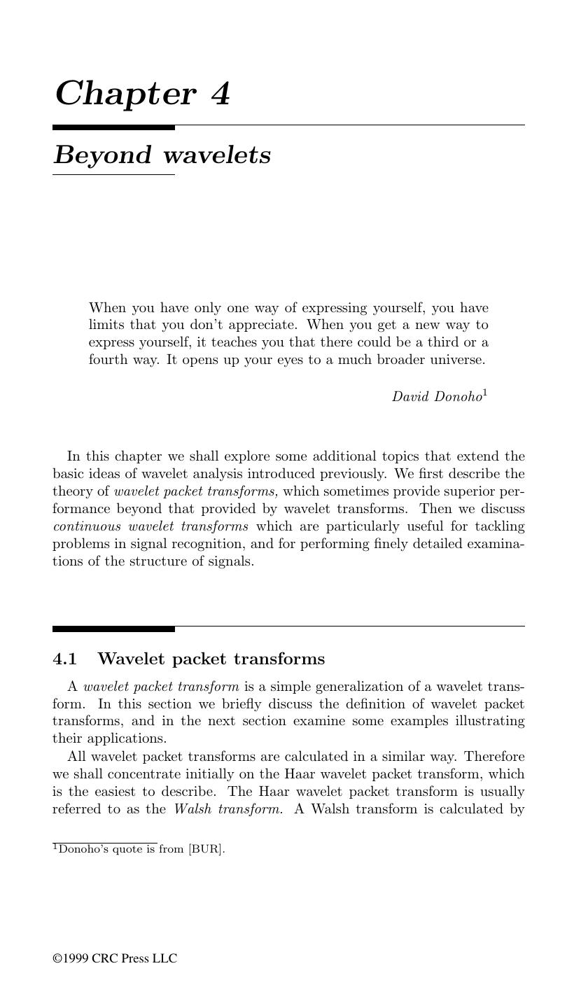 Chapter 4: Beyond wavelets by James S. Walker