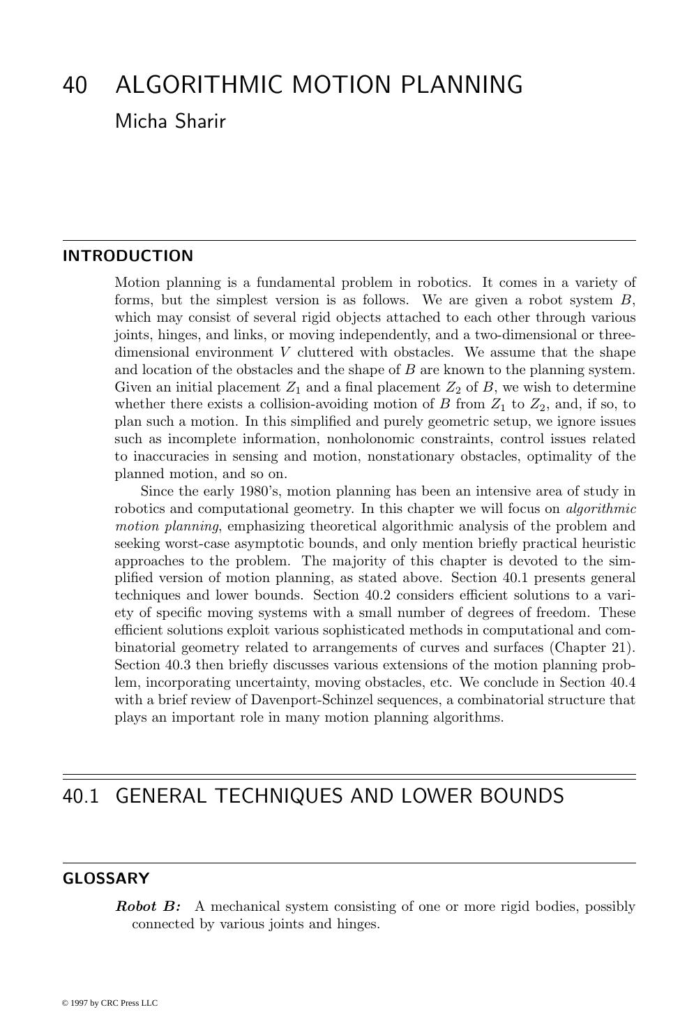 Chapter 40: ALGORITHMIC MOTION PLANNING by Micha Sharir
