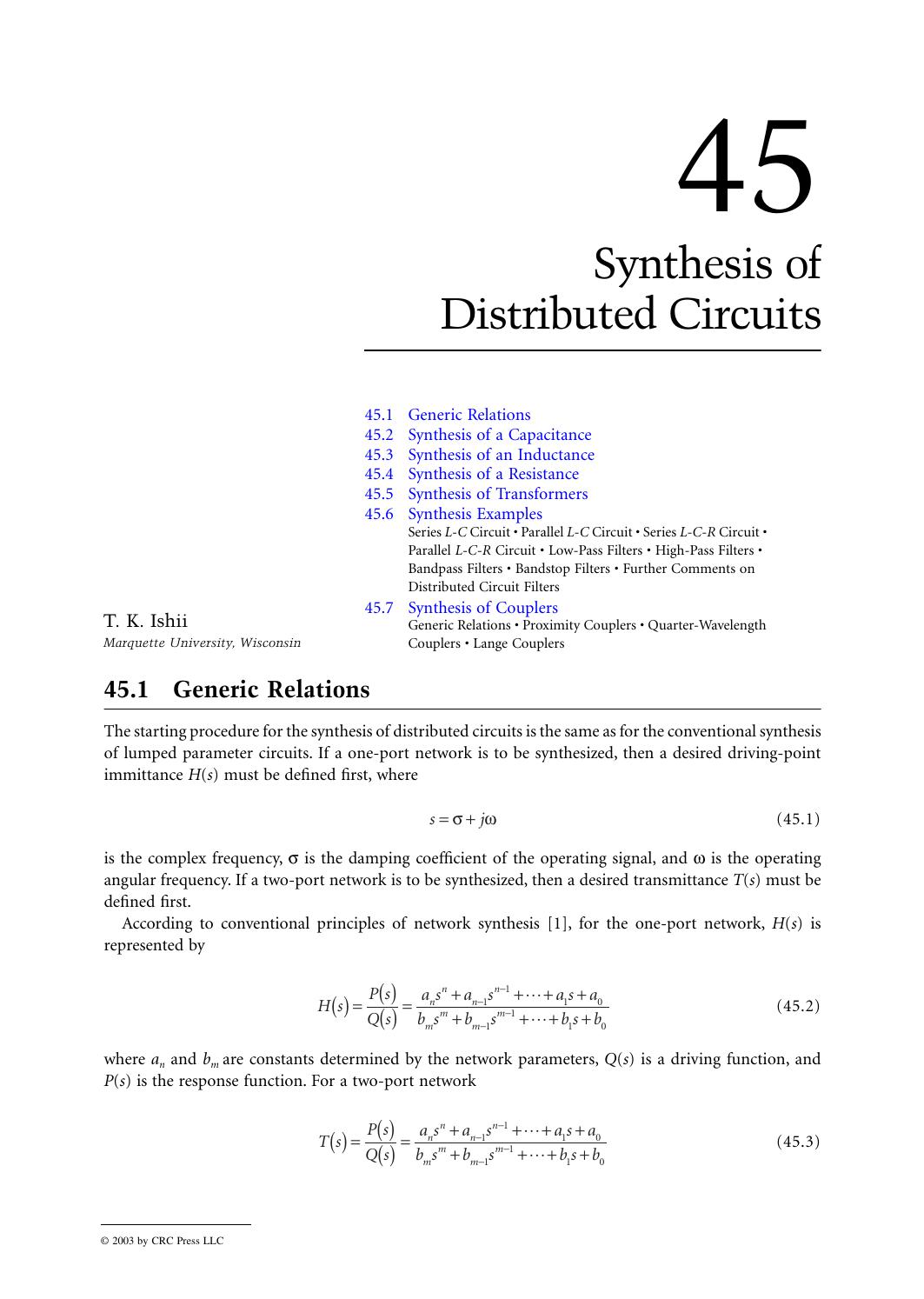 Chapter 45: Synthesis of Distributed Circuits by T. K. Ishii