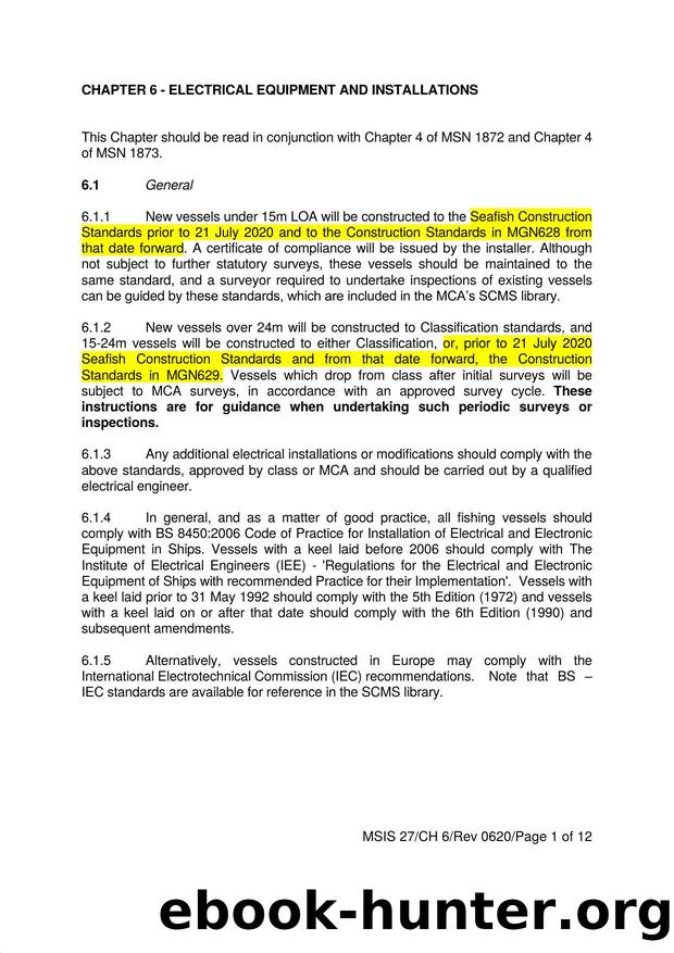 Chapter 6 - Electrical Equipment and Installations (Rev. 0620) by Redistributed by Regs4ships Ltd