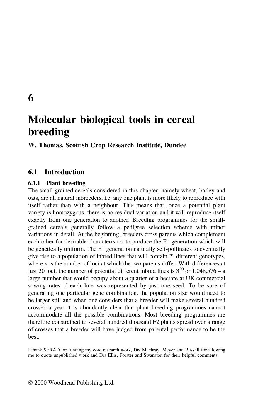 Chapter 6: Molecular biological tools in cereal breeding by W. Thomas