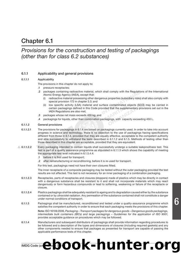 Chapter 6.1 - Provisions for the Construction and Testing of Packagings (other than for Class 6.2 Substances) by Redistributed by Regs4ships Ltd