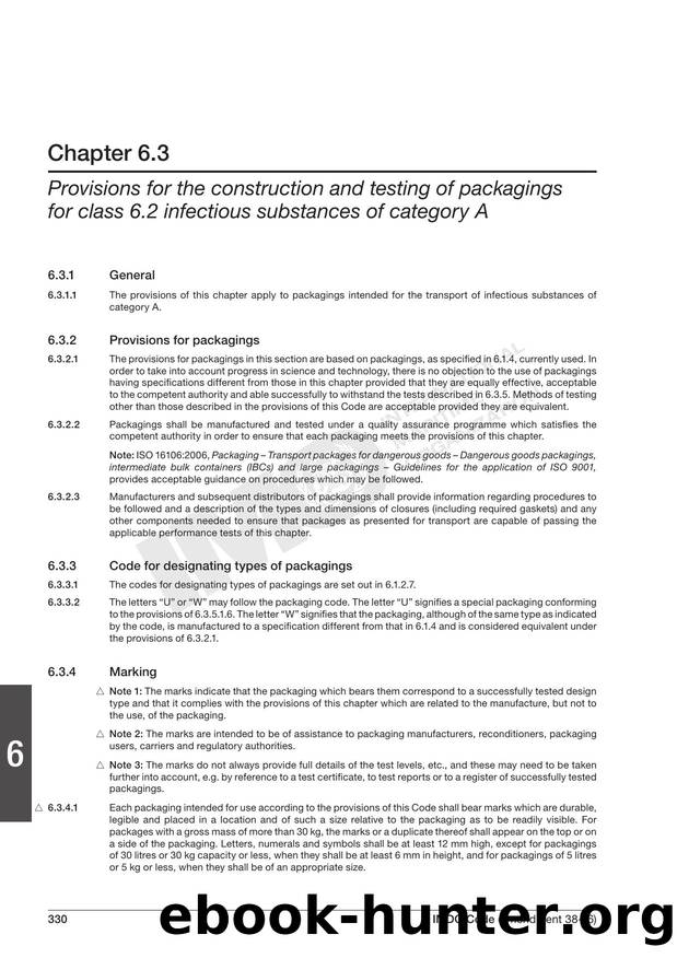 Chapter 6.3 - Provisions for the Construction and Testing of Packagings for Class 6.2 Infectious Substances of Category A by Redistributed by Regs4ships Ltd