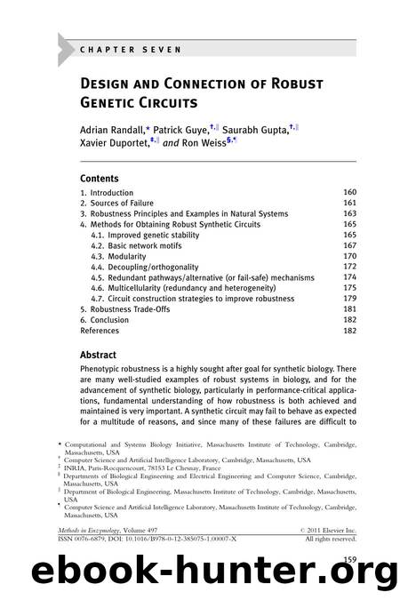 Chapter 7 - Design and Connection of Robust Genetic Circuits by Adrian Randall & Patrick Guye & Saurabh Gupta & Xavier Duportet & Ron Weiss
