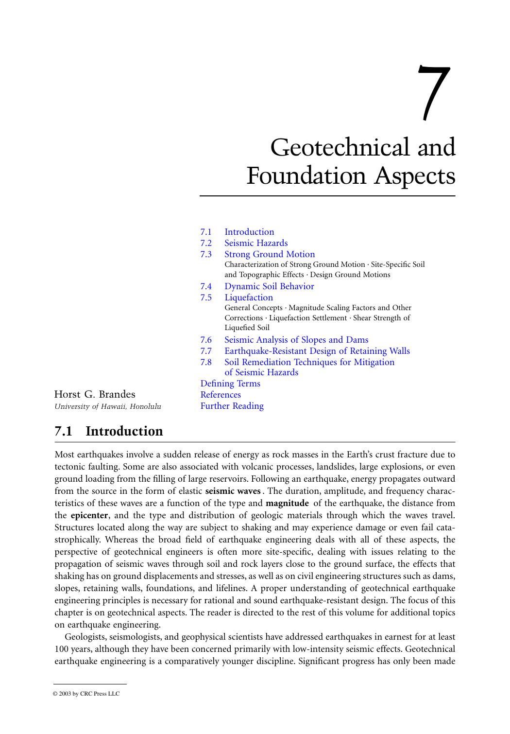 Chapter 7: Geotechnical and Foundation Aspects by Horst G. Brandes