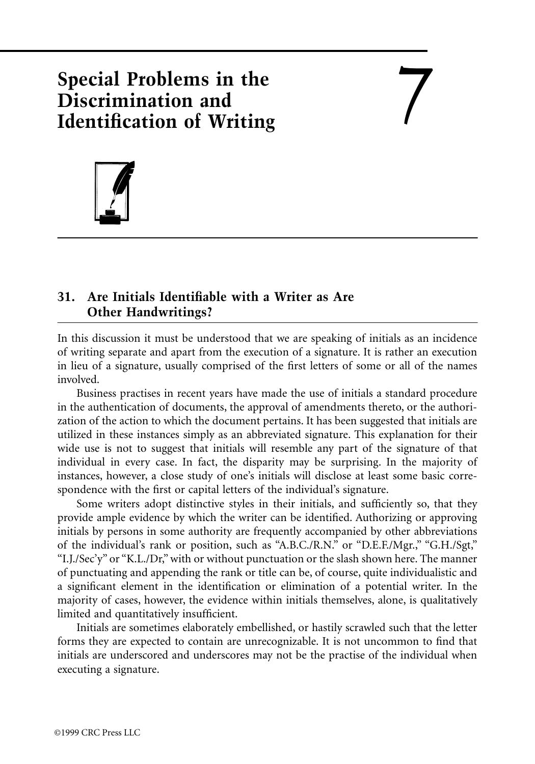 Chapter 7: Special Problems in the Discrimination and Identification of Writing by Roy A. Huber & A.M. Headrick