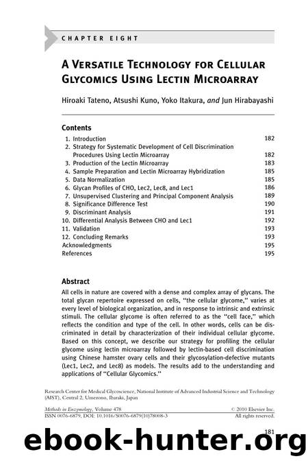 Chapter 8 - A Versatile Technology for Cellular Glycomics Using Lectin Microarray by Hiroaki Tateno & Atsushi Kuno & Yoko Itakura & Jun Hirabayashi