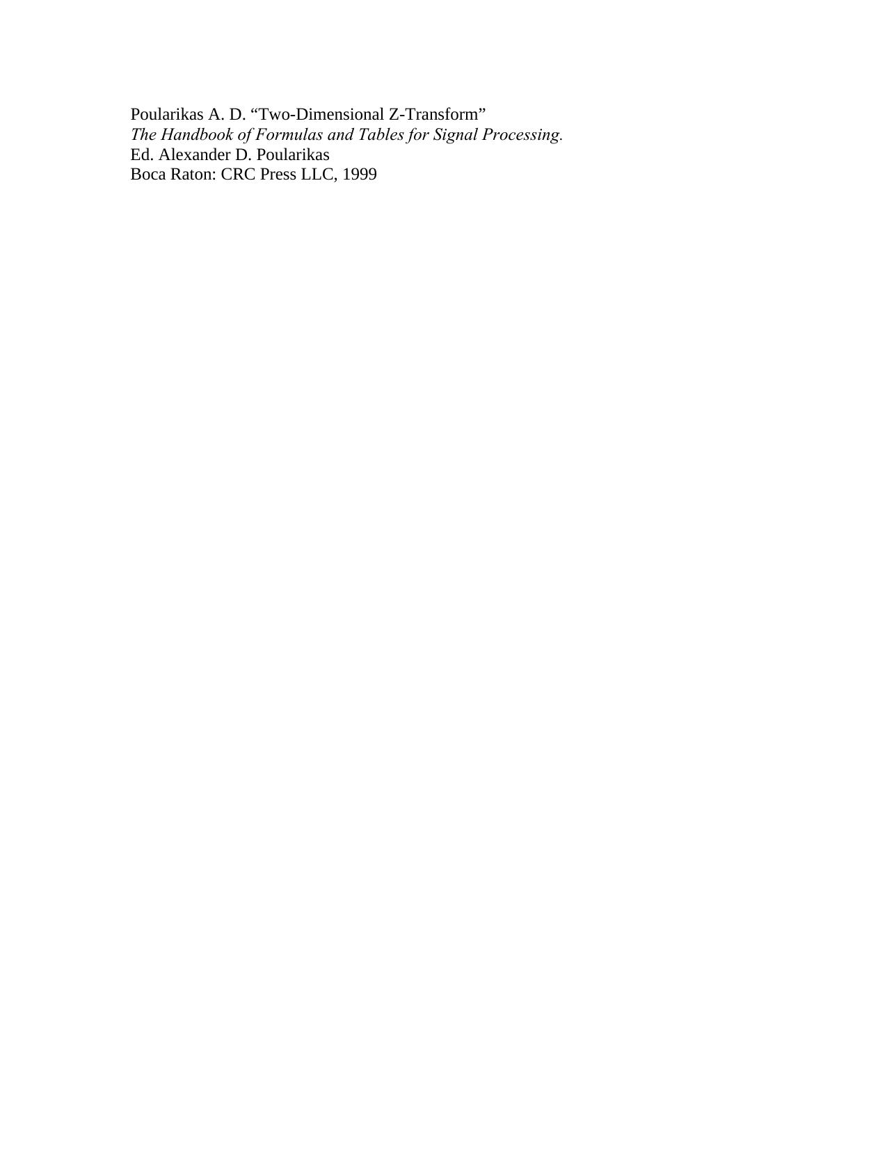 Chapter 8 - Two-Dimensional Z-Transforms by Ed. Alexander D. Poularikas