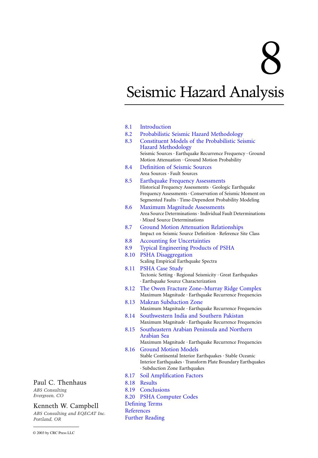 Chapter 8: Seismic Hazard Analysis by Paul C. Thenhaus and Kenneth W. Campbell