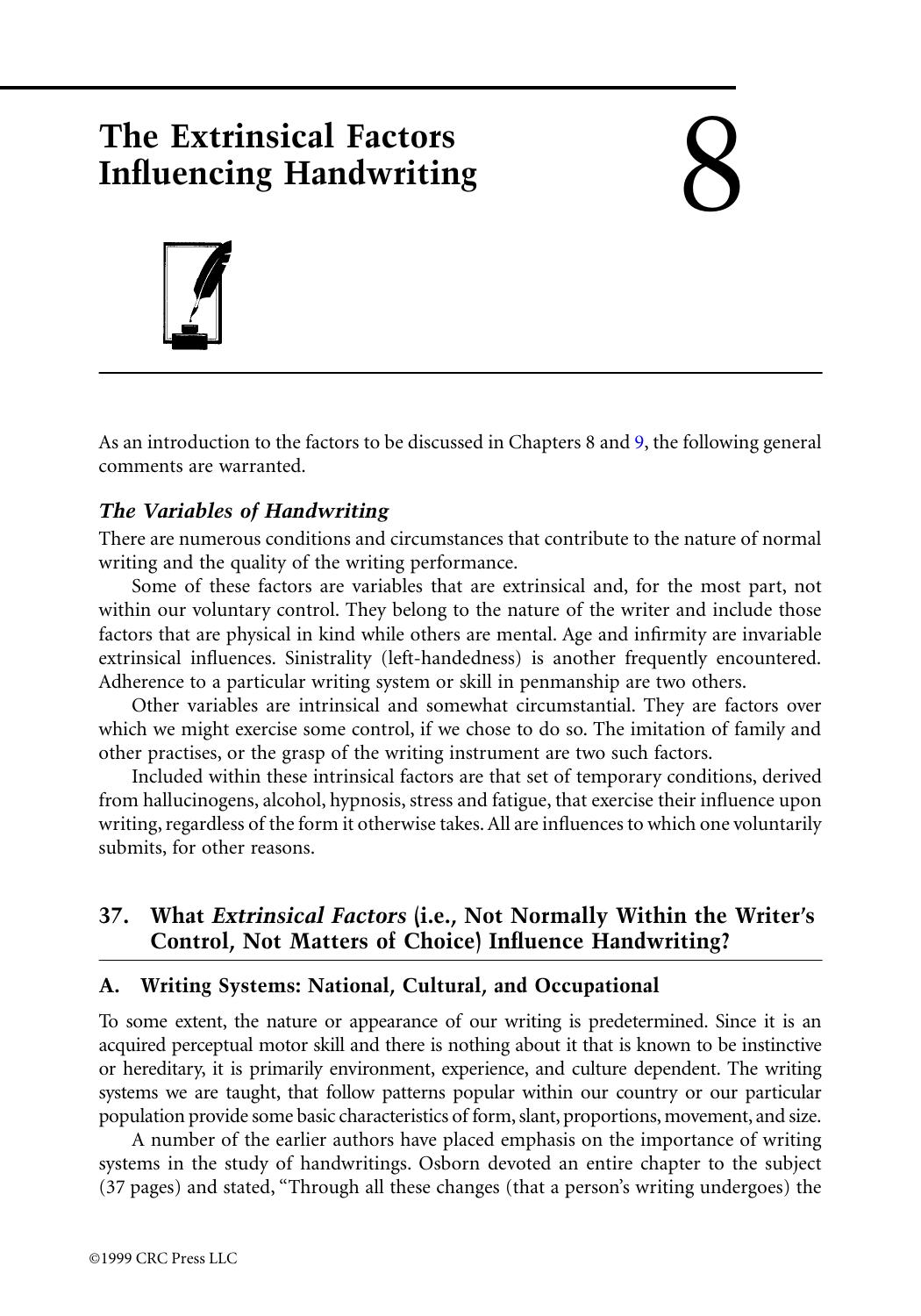 Chapter 8: The Extrinsical Factors Influencing Handwriting by Roy A. Huber & A.M. Headrick