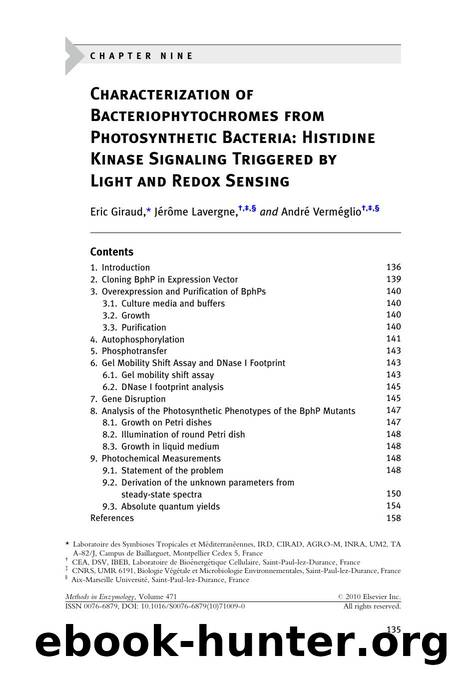 Chapter 9 - Characterization of Bacteriophytochromes from Photosynthetic Bacteria by Eric Giraud; Jérôme Lavergne; André Verméglio