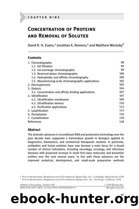 Chapter 9 - Concentration of Proteins and Removal of Solutes by DavidR.H. Evans; Jonathan K. Romero; Matthew Westoby
