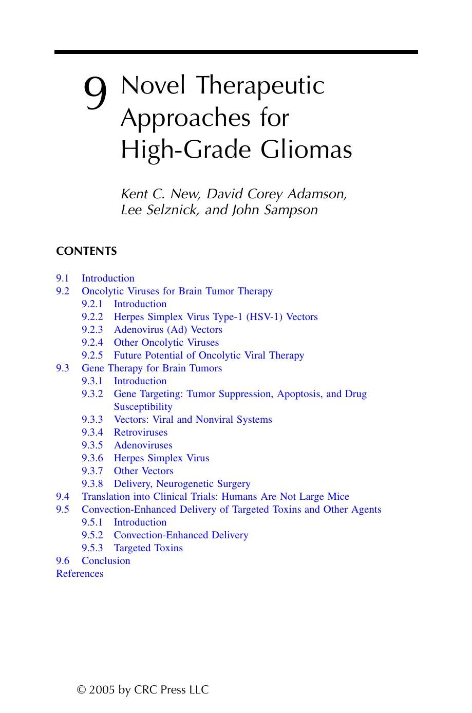 Chapter 9: Novel Therapeutic Approaches for High-Grade Gliomas by Kent C. New David Corey Adamson Lee Selznick John Sampson