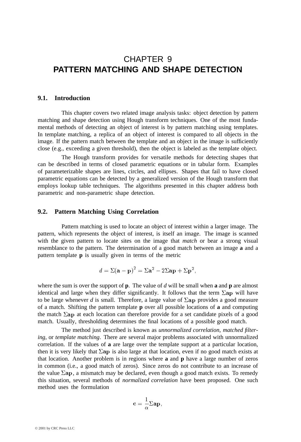 Chapter 9: PATTERN MATCHING AND SHAPE DETECTION by GEORGE A. MANNING