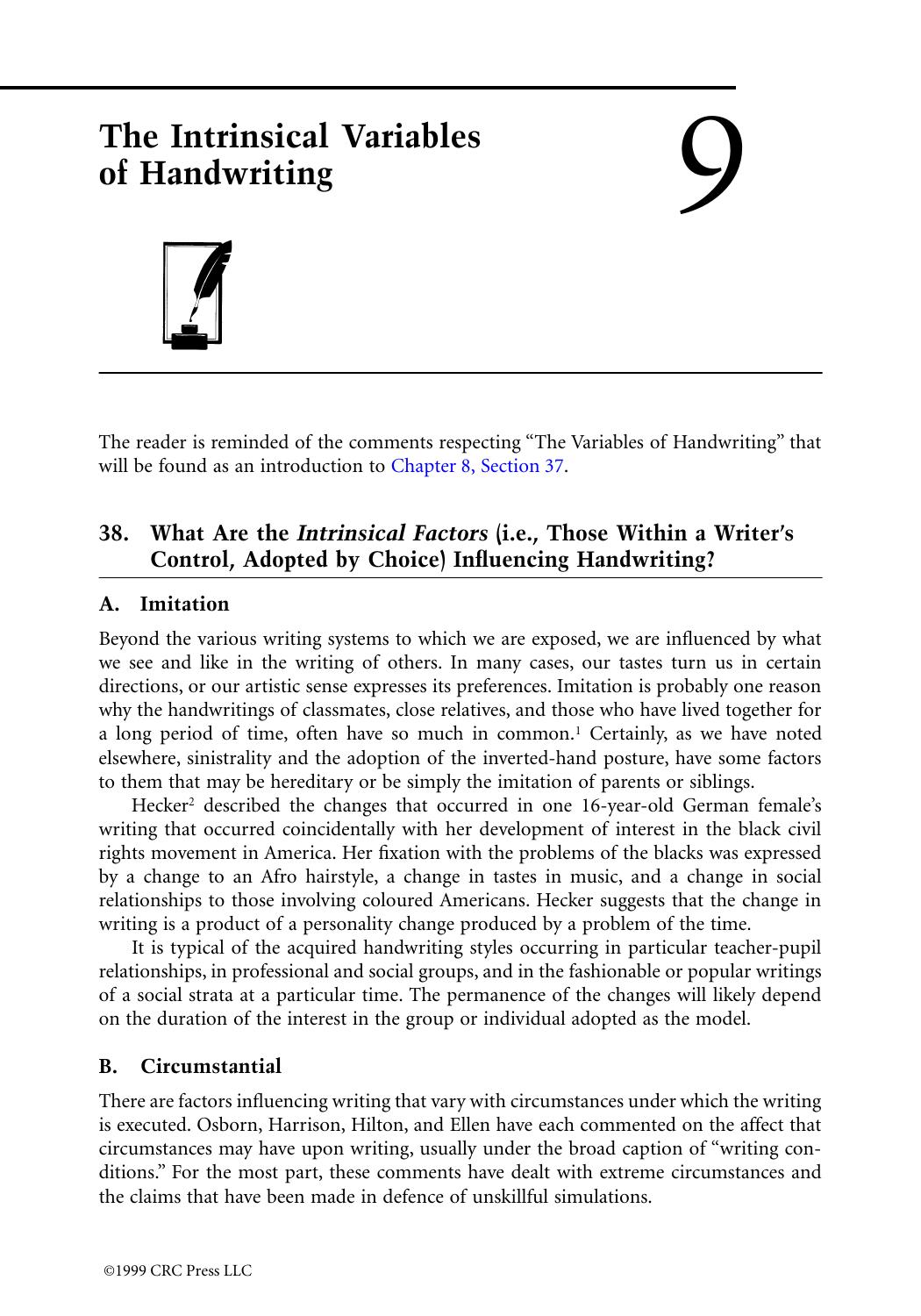 Chapter 9: The Intrinsical Variables of Handwriting by Roy A. Huber & A.M. Headrick
