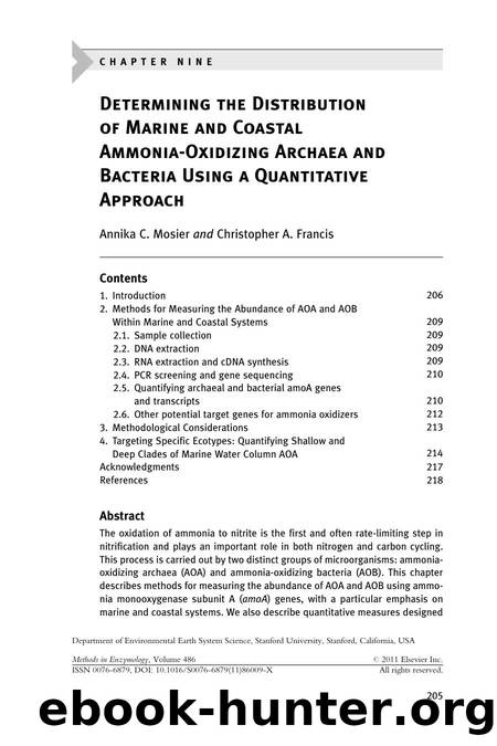Chapter Nine - Determining the Distribution of Marine and Coastal Ammonia-Oxidizing Archaea and Bacteria Using a Quantitative Approach by Annika C. Mosier & Christopher A. Francis