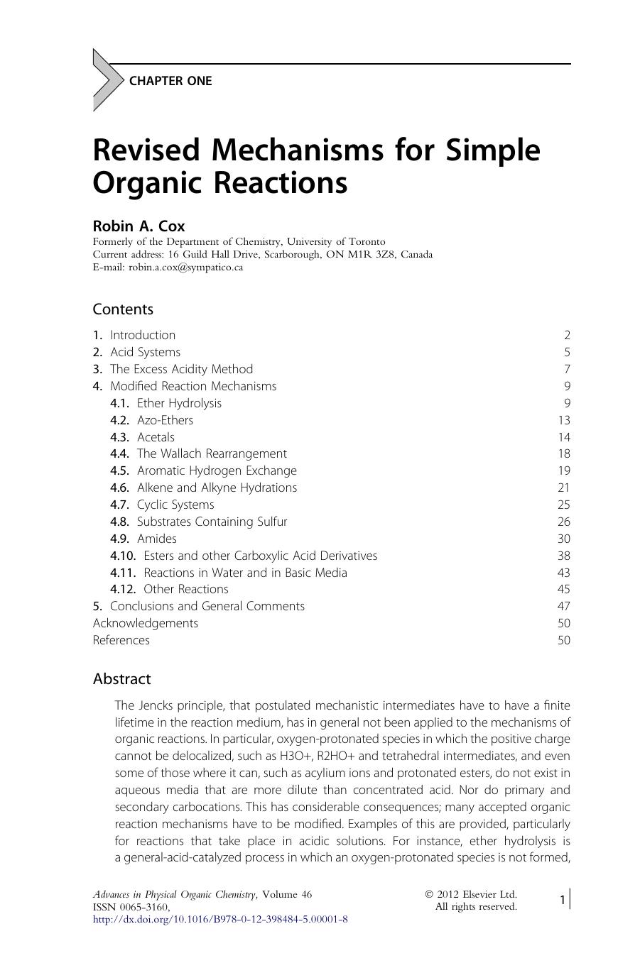 Chapter One - Revised Mechanisms for Simple Organic Reactions by Robin A. Cox