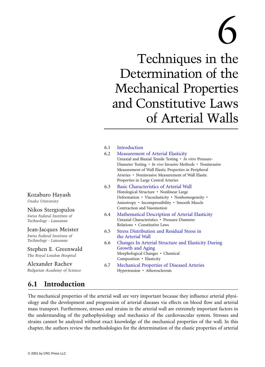 Chapter-06 Techniques in the Determination of the Mechanical Properties and Constitutive Laws of Arterial Walls by Kozaburo Hayash et al