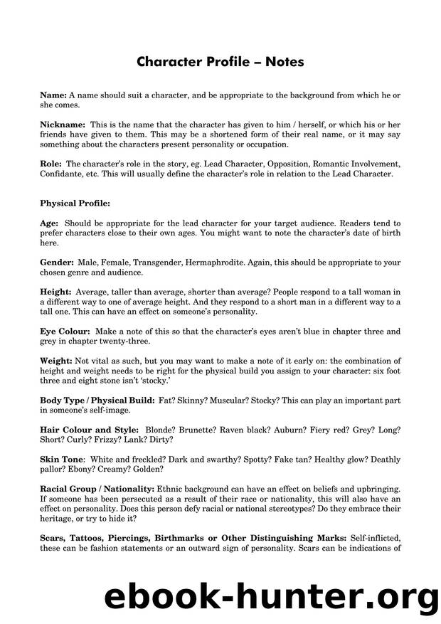 Character Profile â Notes by Paul Tomlinson