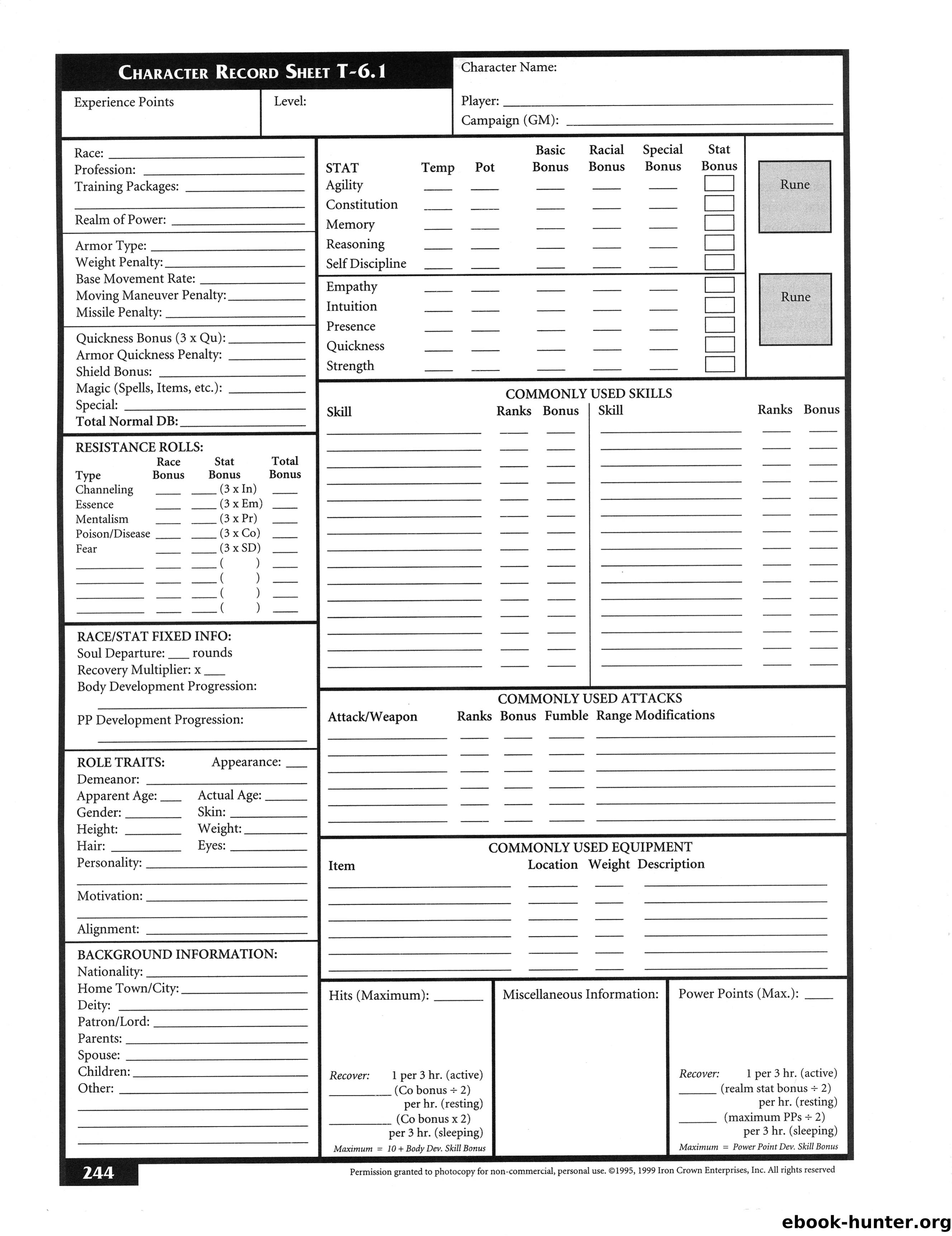Character Record by Unknown