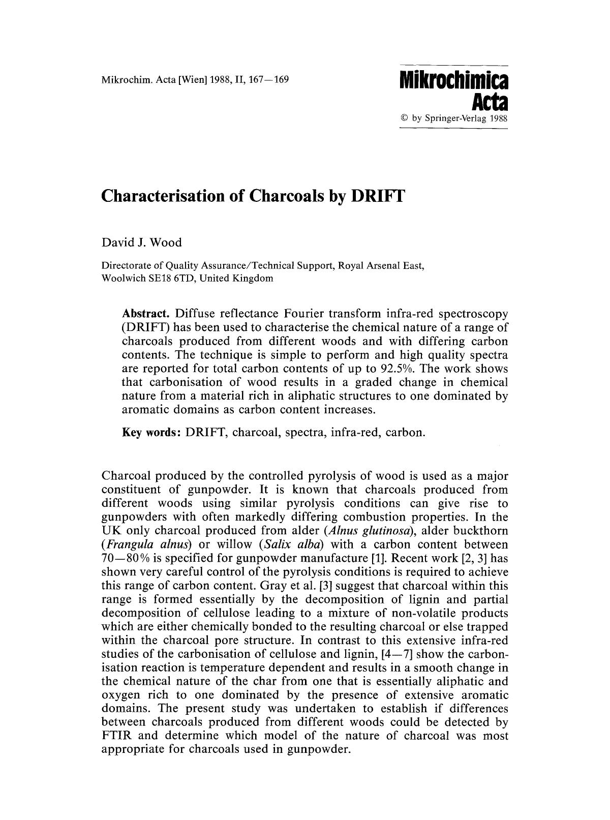 Characterisation of Charcoals by DRIFT by Unknown
