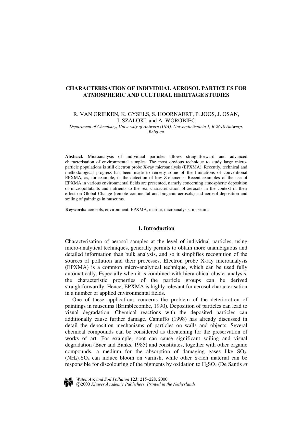 Characterisation of Individual Aerosol Particles for Atmospheric and Cultural Heritage Studies by Unknown