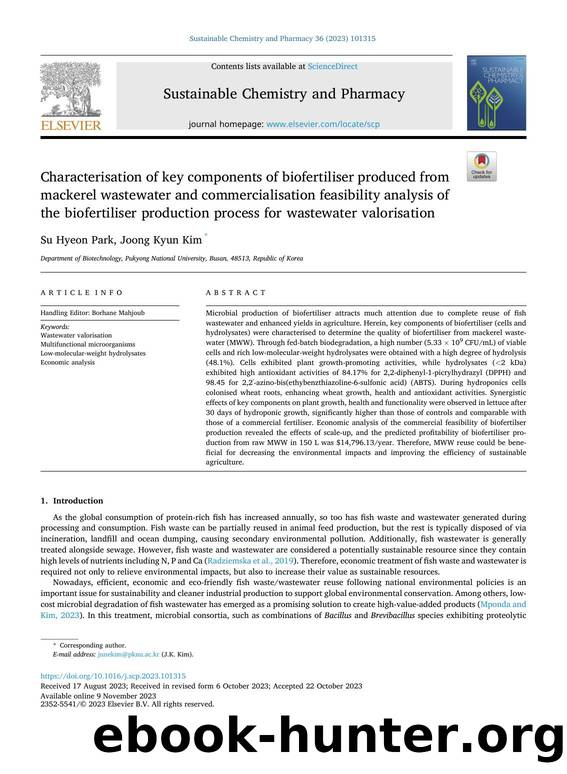 Characterisation of key components of biofertiliser produced from mackerel wastewater and commercialisation feasibility analysis of the biofertiliser production process for wastewater valorisation by Su Hyeon Park & Joong Kyun Kim
