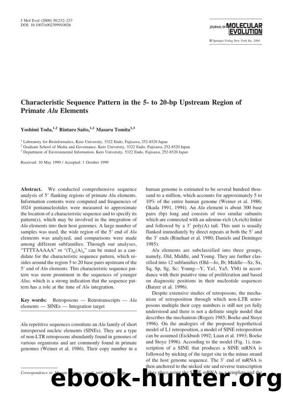Characteristic Sequence Pattern in the 5- to 20-bp Upstream Region of Primate Alu Elements by Toda Y. et al