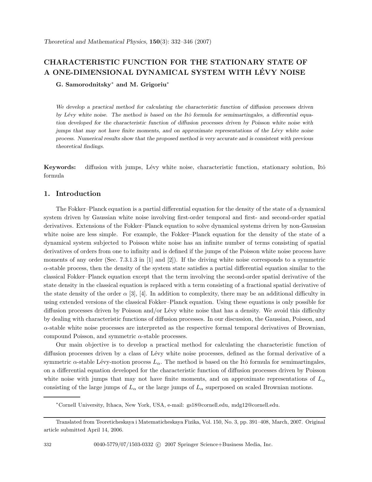 Characteristic function for the stationary state of a one-dimensional dynamical system with Lévy noise by Unknown
